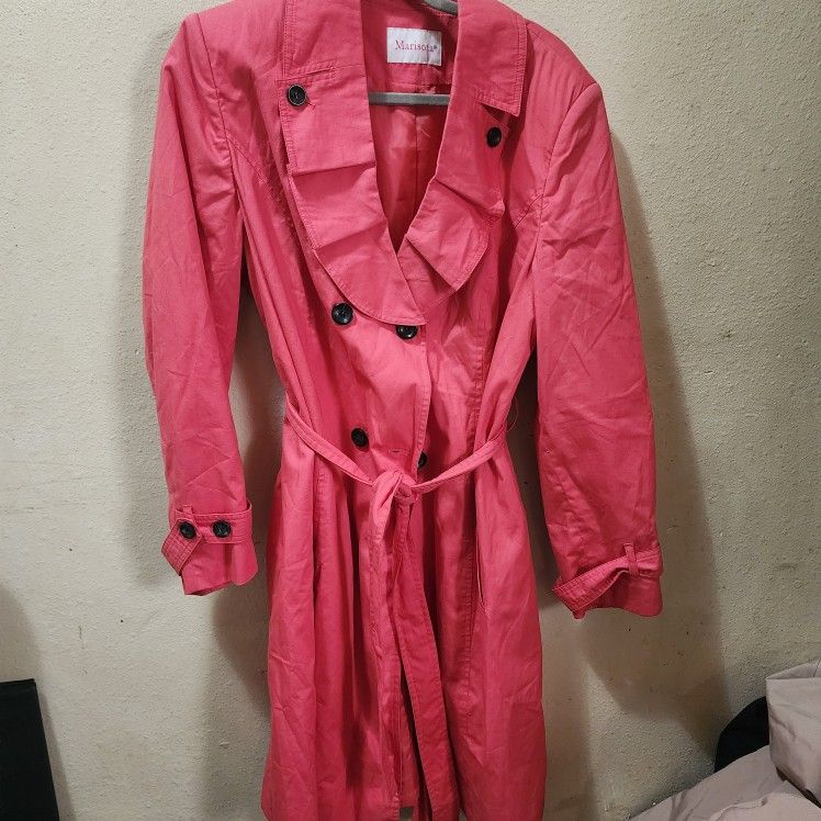 M A R I S O T A Rose Pink Color Double-breasted With Police Trench Coat Women's Size 18 Over The Knee Excellent Condition Only Worn Once Belt In Pocke