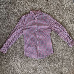 Red Checkered Button Up Long Sleeve Shirt Men’s