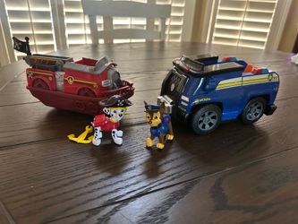 Paw Patrol Chase & Marshall Pirate with Police Vehicle & Fire Truck Boat