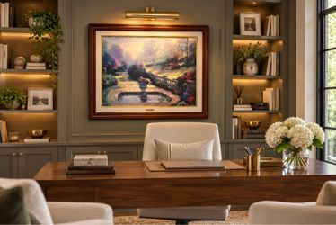 Thomas Kinkade “Gardens Beyond Autumn Gate” – Large Framed Enhanced Lithograph with Picture Light