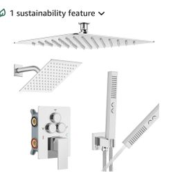 Aolemi Shower Faucet Set Ceiling Mount Shower System Rough-in Valve and Shower Trim Kit 2 in 1 Handheld Spray Push Button Diverter 12 and 6 Inch Dual