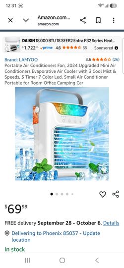 Nicezhiyu Portable Air Conditioner, 1200ml, Remote Control, 7 RGB Light