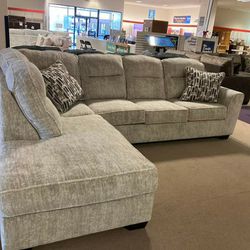 Ashley Lonoke Light Gray L Collection Cozy Sectional Couch With Chaise 