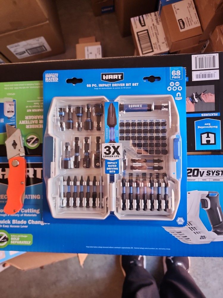 HART 68-Piece Impact Driver Bit Set with Storage Case, Torsion Zone