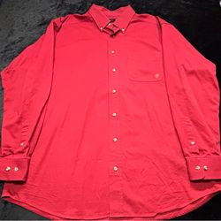 Men 2XL Vintage Ariat Men's Red Long Sleeve Button Down Shirt W Logo Embroidery