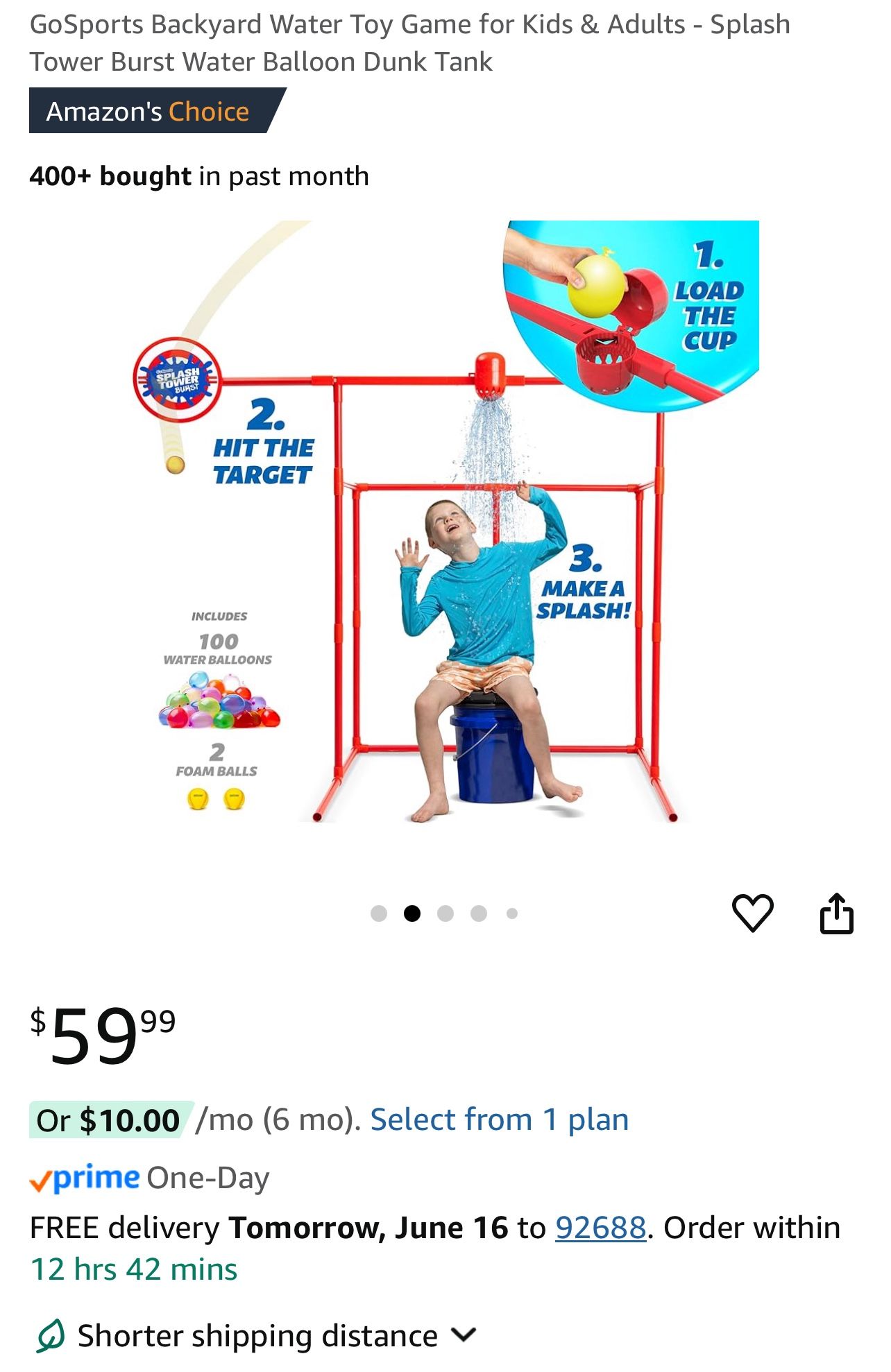 GoSports Backyard Water Toy Game for Kids & Adults - Splash Tower Burst Water Balloon Dunk Tank