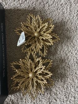 Gold Glitter Starburst Christmas Ornaments Set