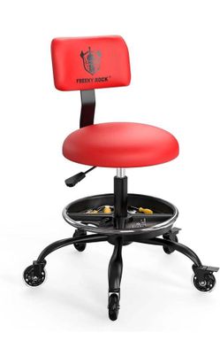 Freekyrock rolling stool with wheel garage mechanic stool chair with backrest