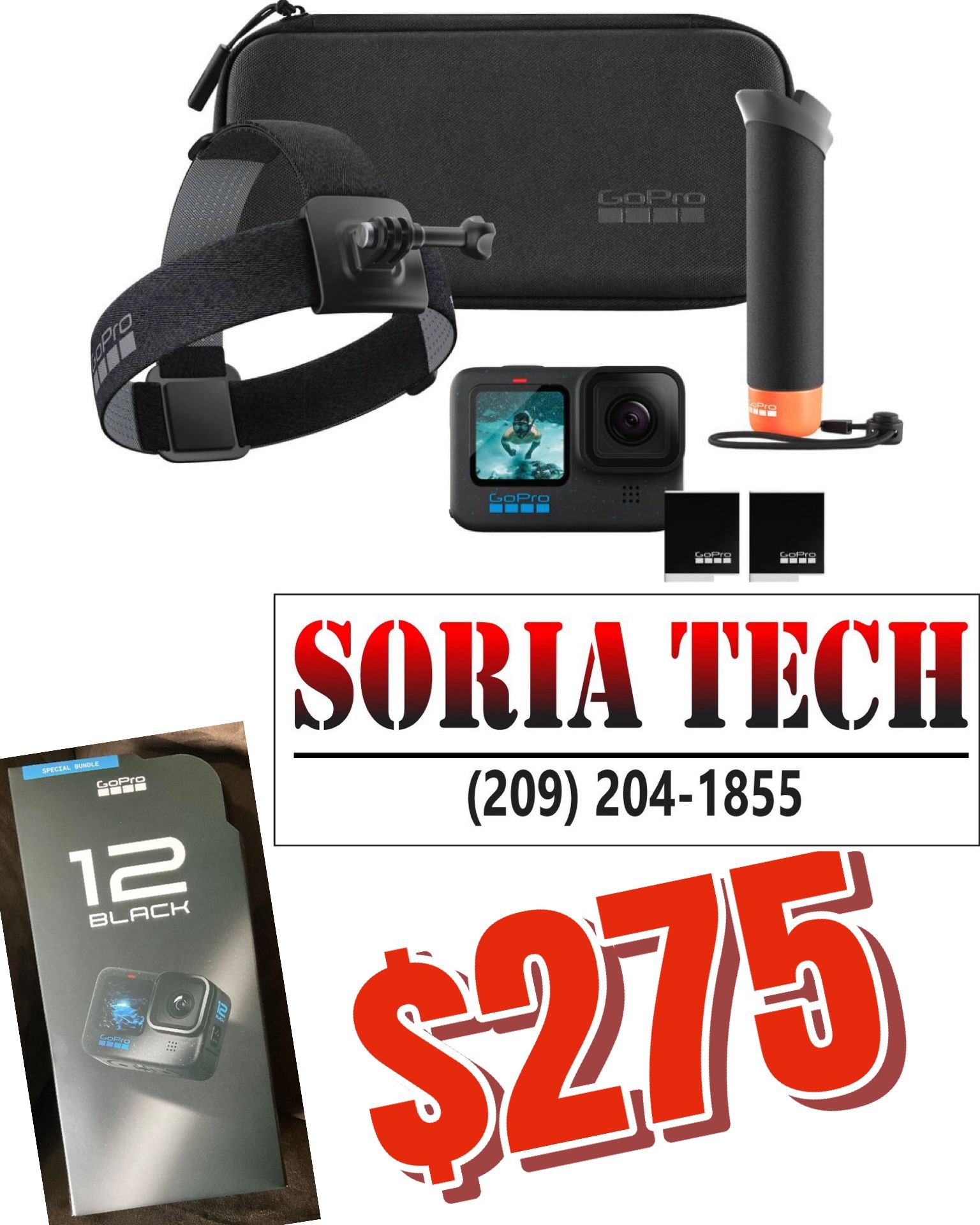 GoPro HERO12 Black + Accessories Bundle, Includes Handler + Head Strap 2.0 + Enduro Battery + Carrying Case