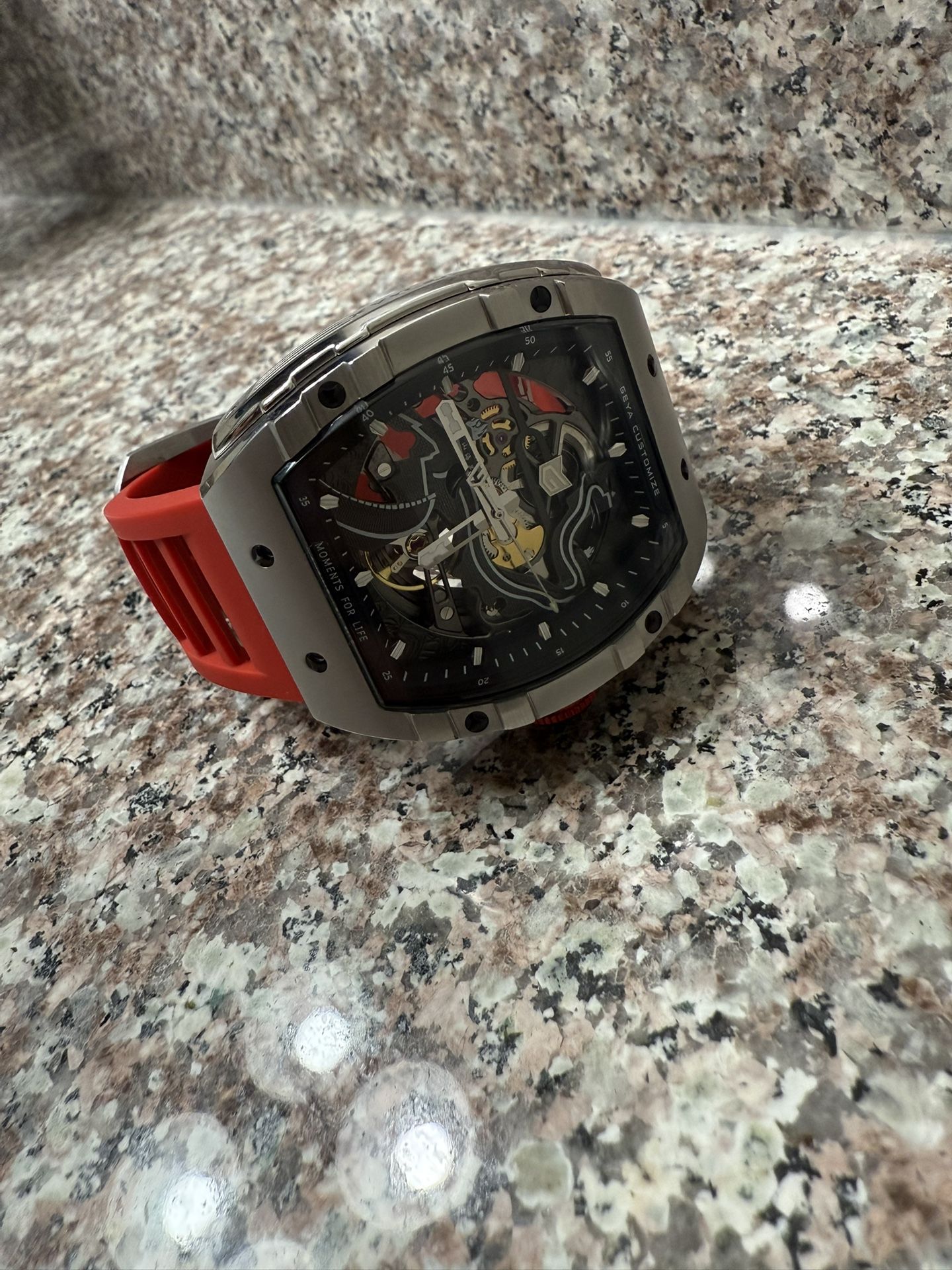 Redhai Automatic Men’s Mechanical Wristwatch, hollowing Out Black Dial with Carbon Fibre Case Luminous Hands...