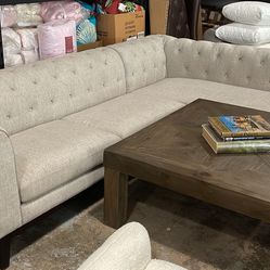 Sectional Grey Tufted Sofa Delivery Available 