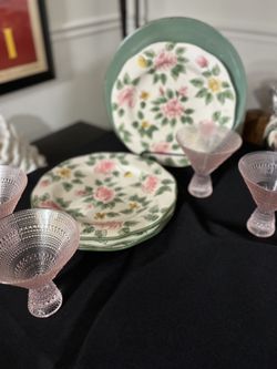 Beautiful vintage rose and sage green 10 inch dinner plates