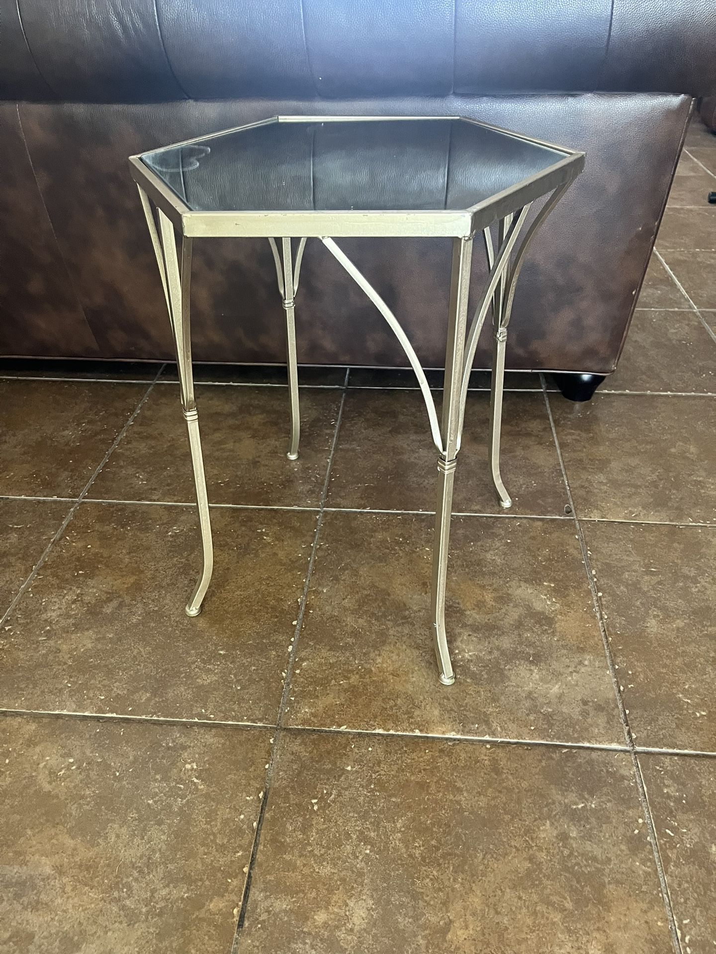 Gold End Table With Mirror Top .