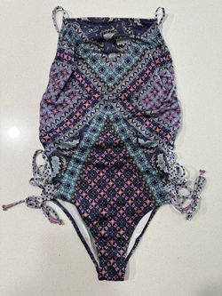 Victoria’s Secret Pink And Black Patterned Fabric One Piece Swim Suit. Size S.