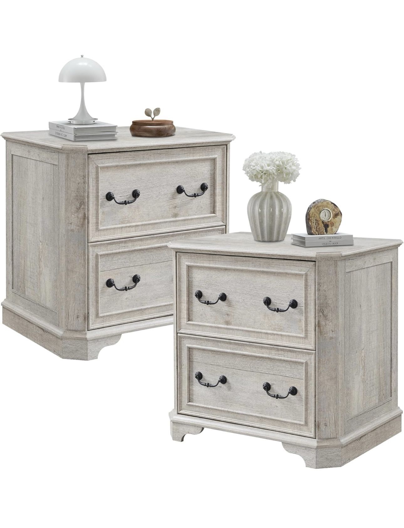    30" Farmhouse Nightstand Set of 2 w/Wooden Tabletop, Large End Table, 2 Spacious Drawers Bedside Table w/Framed Drawer Fronts Design, Side