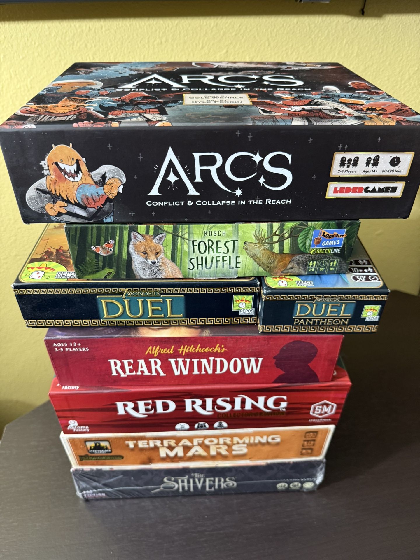 Arcs, 7 Wonders Duel, Forrest Shuffle, Terraforming Mars and more Board Games