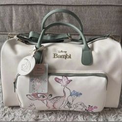 Disney Bambi Weekender Travel Duffle Bag Large Cream Green - NWT