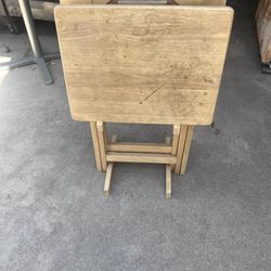  Folding Wood TV Stand Tray Tables With Holding Rack
