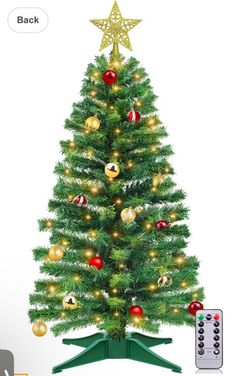 TURNMEON Remote Control 8 Modes 3 Ft Christmas Tree with Lights Timer 15 DIY Ball Ornament 50 Warm Light Battery Operated Artificial Pencil Small Tins