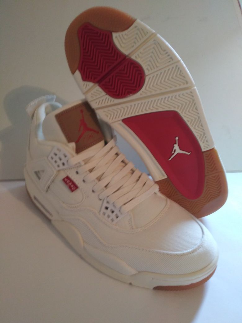 Levi's X Air Jordan 4 Retro Sneakers NRG White Denim Shoes AO2571-100 Size 10