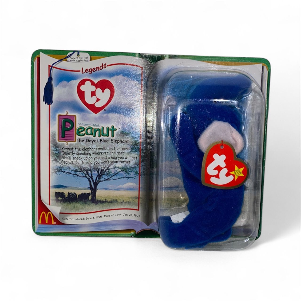 TY Peanut The Royal Blue Elephant 1995 McDonalds Beanie Baby Rare Retired Sealed