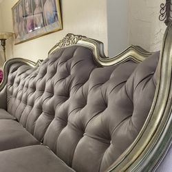 Faux Silk Sofa 83”L Floor To Seat 21” Floor To Back 45”H