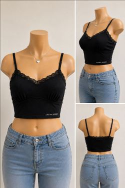 Laura Ashley Black Lace Trim Cami Top XL