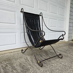 David Hicks Wrought Iron & Leather Sling Chair Vintage Mid-Century Modern 