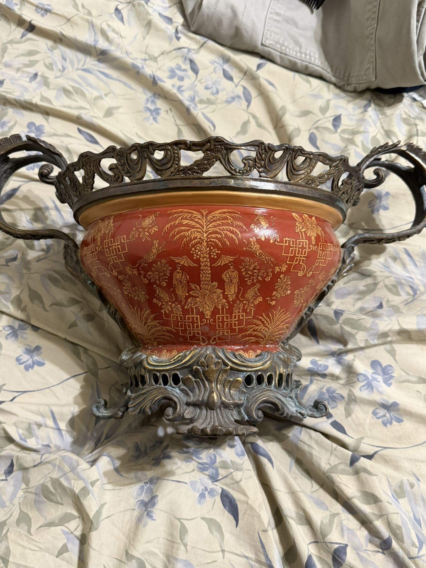 1895 Wong Lee Crackled Porcelain And Bronze Planter Bowl Vase