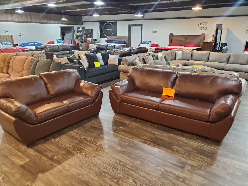 Gingerbread Genuine Leather Sofa And Loveseat