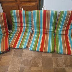 Vintage Indoor Outdoor Stripe Weather And F A D E Resistor Chair Seat Cushions 44 In Long 22 In Wide Split And Back And Have Ties On Both Sides