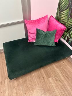 Emerald Green Velvet Lounge Bench / Futon Couch with Pillows