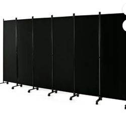 6-Panel Folding Room Divider 6FT Rolling Privacy Screen with Lockable Wheels Black