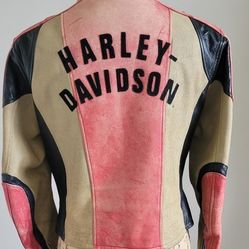 Harley-Davidson Women's Tan/Red/Black Leather Jacket, Size Medium 