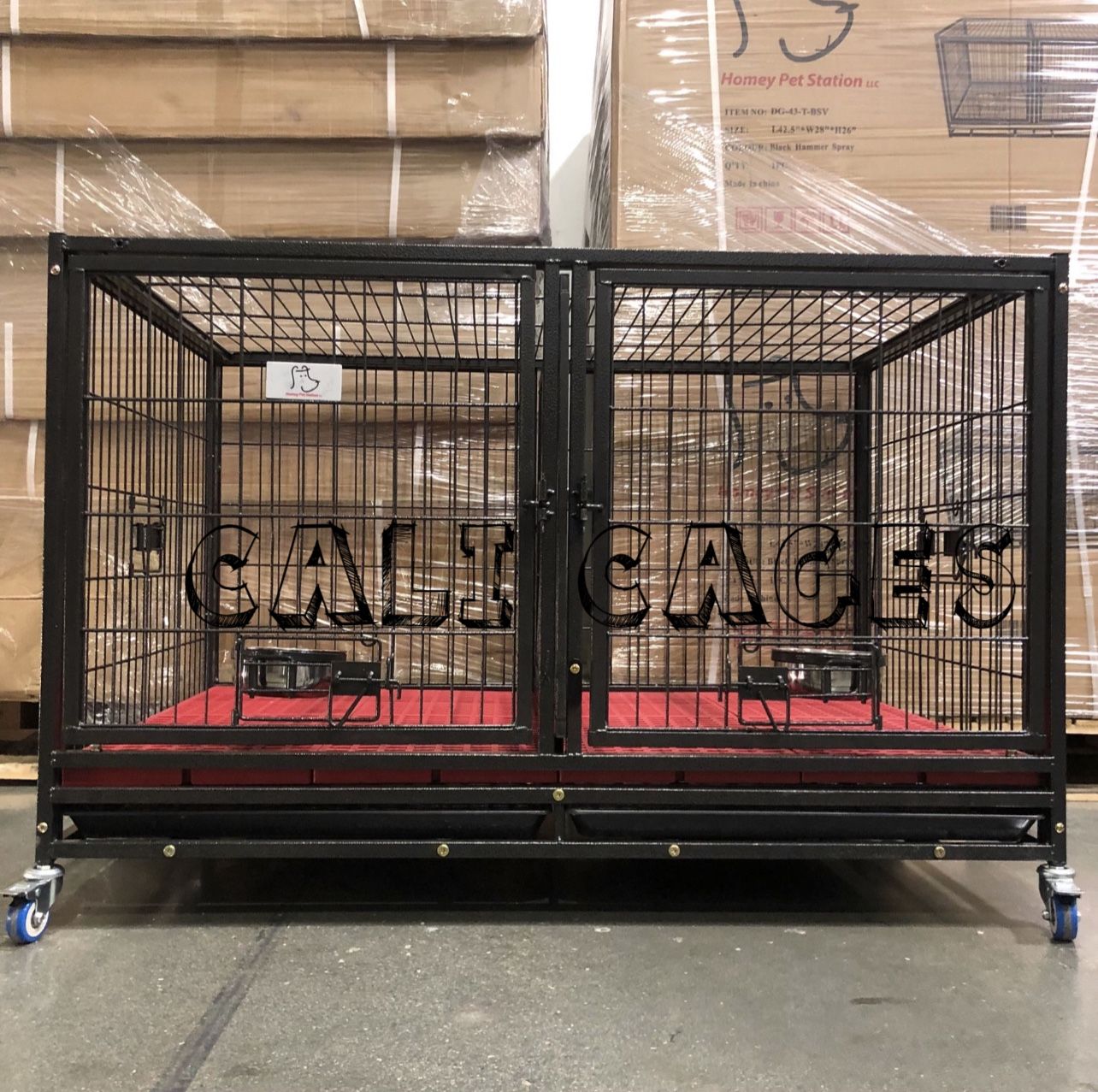 Dog Pet Cage Kennel Size 43” With Divider Trays Feeding Bowls And