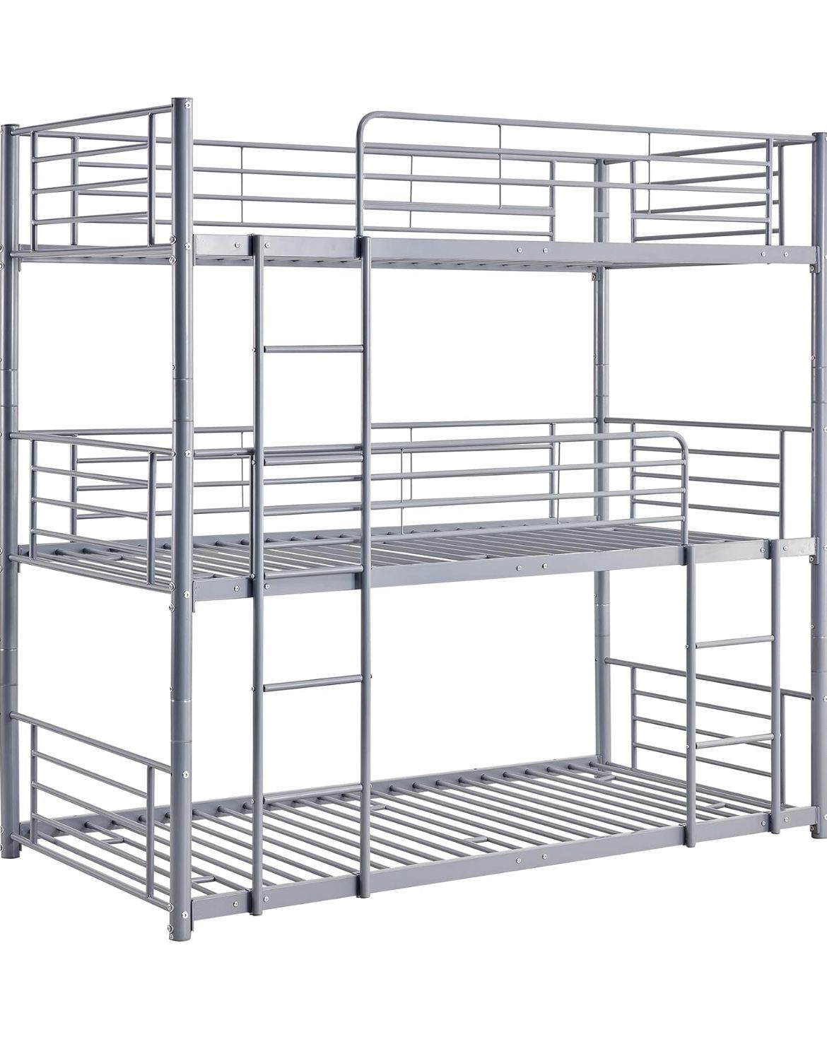 Metal Triple Bunk Beds, Twin Size, Gray Color