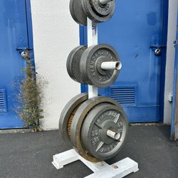 465 POUNDS COMPLETE STANDARD STEEL WEIGHT SET WITH RACK