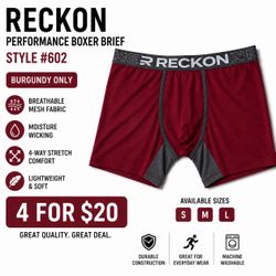 NEW RECKON Boxer Briefs – 4 for $20 – Pick Size