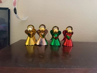 Vintage Lot 4 Foil Caroling Angels Christmas Ornaments