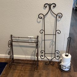 Bath Accessories Bronze Brown Iron   Towel Holder Shelf And Toilet Paper Holder 