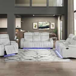 Furniture Online Sale! Entire Site- 2 PCS Romeo Collection Sofa and Loveseat recliners set-LED-Cup holder-Speakers console-USB. Free Gift W/ A Purchas