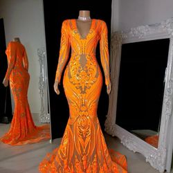Orange/Nude Long Prom Dress 