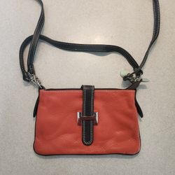 Vera Pelle Purse Orange Brown Italian Leather Crossbody Bag
