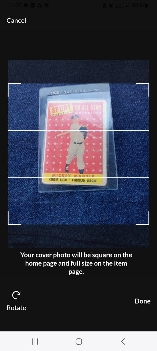 1958 Topps Mickey Mantle All Star Card Baseball Yankees 