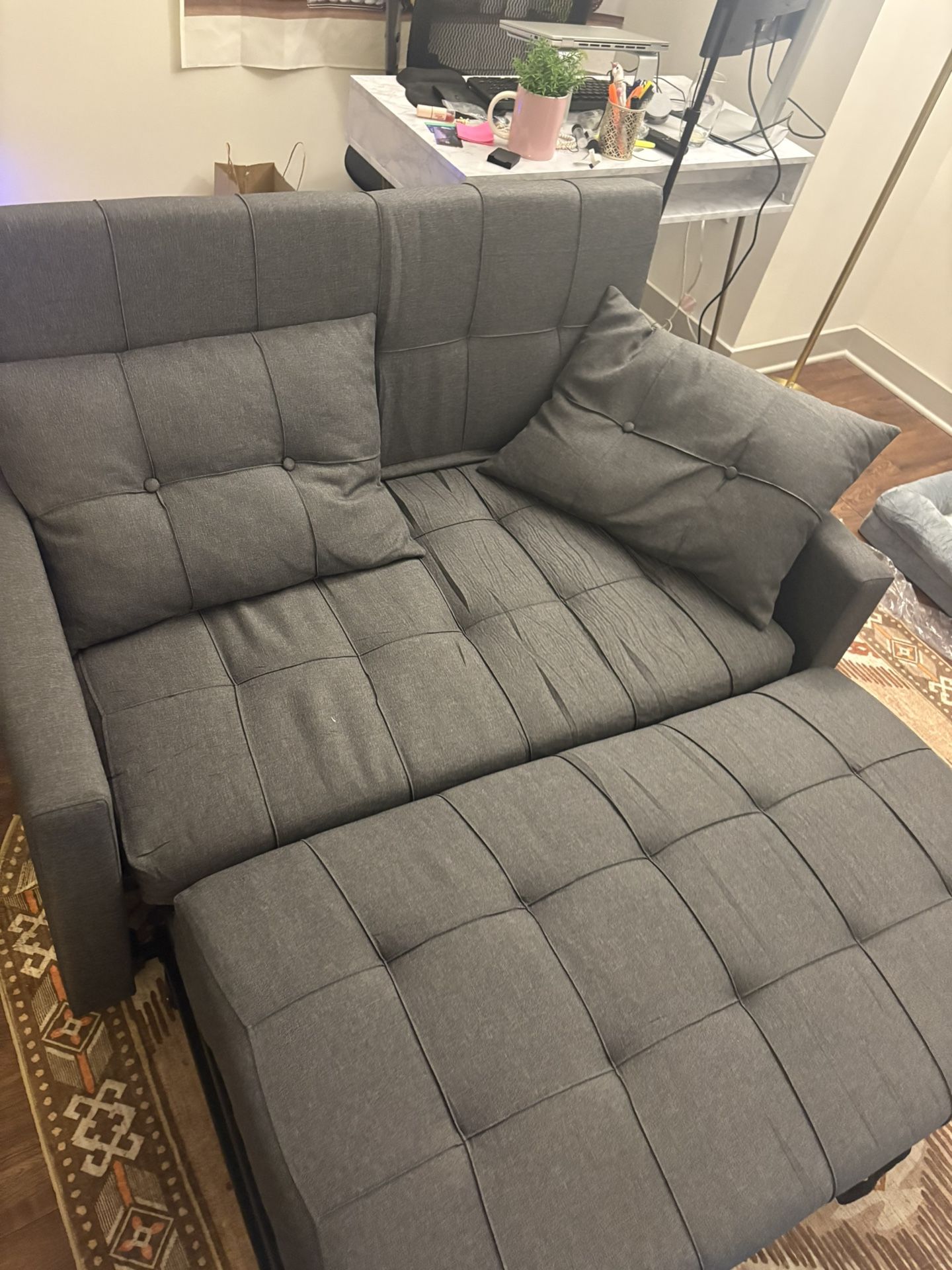 52" Sleeper Sofa, Convertible Sofa Bed, Loveseat, Linen, Dark Gray with Pull-Out Bed, 3-in-1,