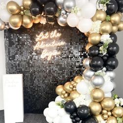 Shimmer Wall Backdrop Black Square Sequin Wall Panel Backdrop Decor for Wedding, Anniversary, Birthday, Party, 36 Panels