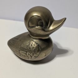 Vintage Solid Brass Duck Figurine Made in Korea 6 Inch Paperweight Decor

