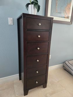 Solid Wood 6 Drawer Tall Chest Dresser - Espresso
