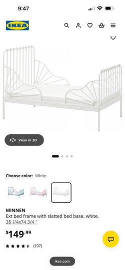 MINNEN Ext bed frame with slatted bed base, white, 38 1/4x74 3/4 "