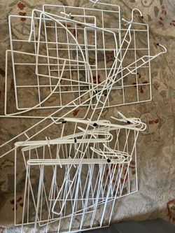 White Wire Grid Wall Baskets with Hooks